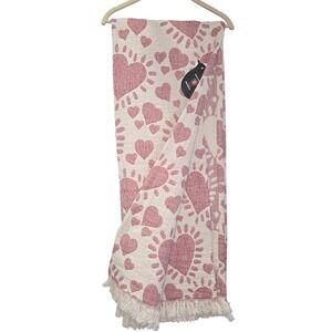 Piscatextil Hearts Cottagecore Throw Blanket Cream & Pink 50x70 Made in Portugal